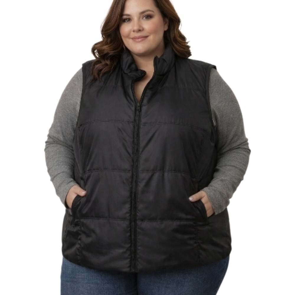 Woman Within Black vest 26 28 Outerwear quilted puffer